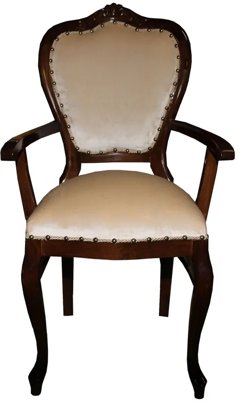 Wochenendangebot Casa Padrino Barock Luxus Esszimmer Stuhl mit Armlehnen Braun / Creme - Möbel
