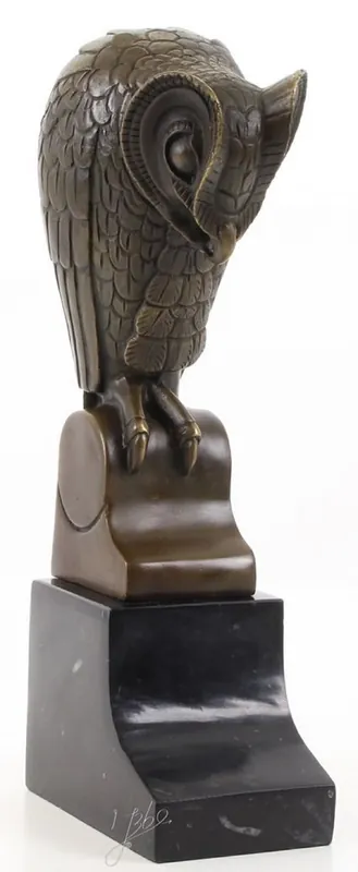 Casa Padrino Designer Bronze Skulptur Eule Bronze / Schwarz 11 x 6,7 x H. 25,3 cm - Luxus Bronzefigur Bestseller