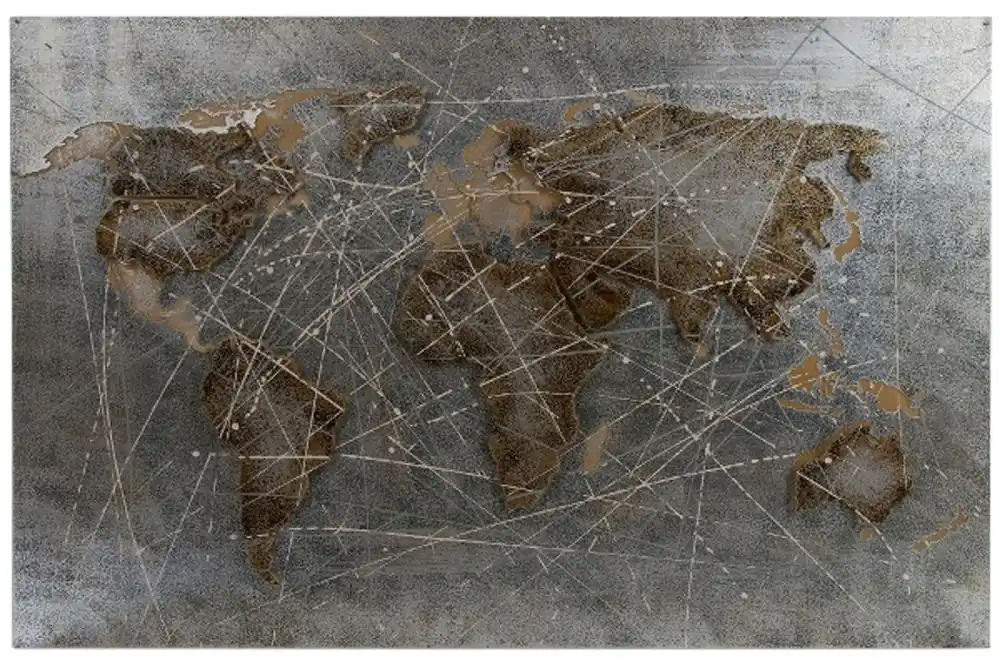 Casa Padrino Luxus Metall Ölbild Weltkarte Mehrfarbig 120 x 5 x H. 80 cm - Ölgemälde mit 3D Effekt Direkt Vom Hersteller