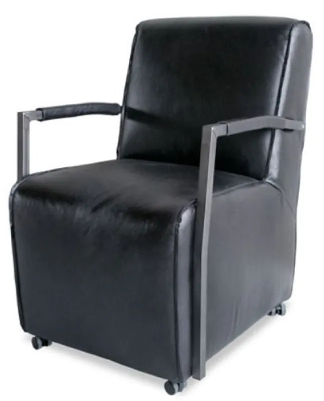 Top-Preis Casa Padrino Luxus Wohnzimmer Büffelleder Sessel mit Rollen Schwarz / Silber 59 x 69 x H. 93 cm - Echtleder Möbel