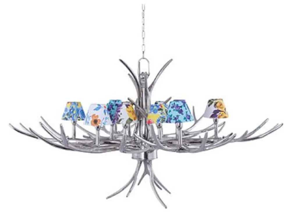 Casa Padrino Luxus Kronleuchter Geweih Silber / Mehrfarbig Ø 163 x H. 87 cm - Luxus Möbel Top-Preis