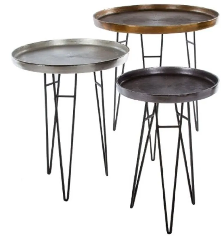 Casa Padrino Luxus Wohnzimmer Beistelltisch Set Bronze / Silber / Grau Ø 50 x H. 60 cm - Runde Metall Beistelltische Neu
