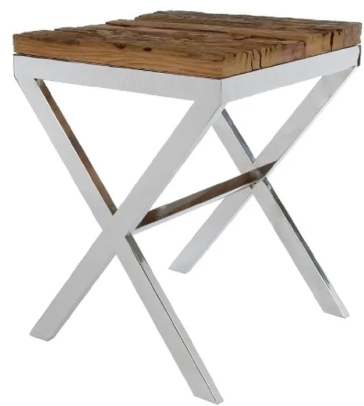 Markenware Casa Padrino Luxus Beistelltisch Braun / Silber 45 x 45 x H. 60 cm - Beistelltisch mit rustikaler Oberfläche und zusätzlicher Glasplatte