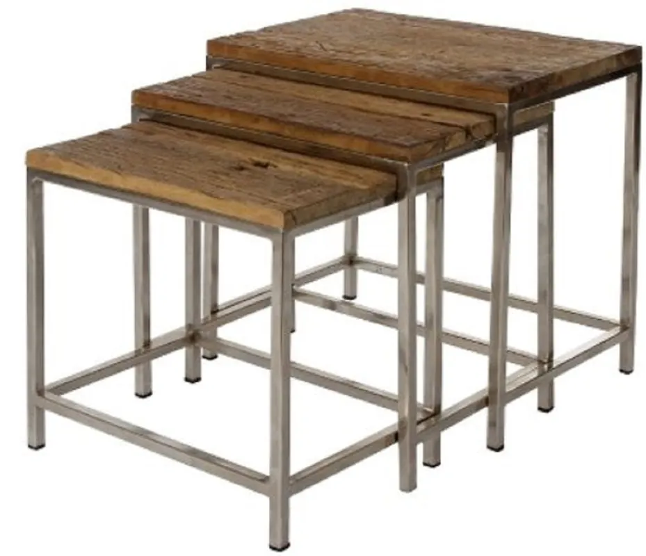 Jetzt Bestellen Casa Padrino Luxus Beistelltisch Set Braun / Silber 45 x 30 x H. 45 cm - Beistelltische mit Metall Untergestell