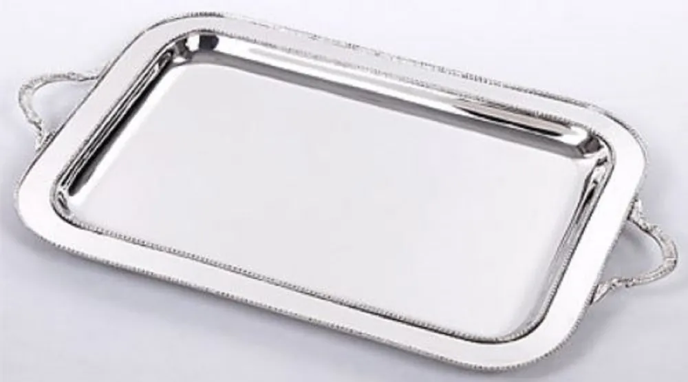 Casa Padrino Luxus Messing Serviertablett Silber 64 x 38 x H. 3 cm - Gastronomie Accessoires Neuheit