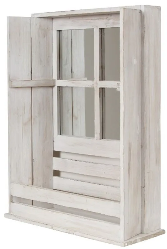 Casa Padrino Landhausstil Shabby Chic Wandhängeschrank Antik Weiß 44 x 17 x H. 59 cm - Handgefertigter Hängeschrank mit Spiegel Knallerangebot