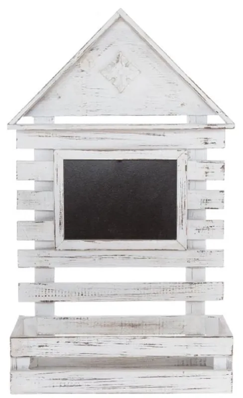 Casa Padrino Landhausstil Shabby Chic Wandhängeschrank Antik Weiß 60 x 21 x H. 38 cm - Handgefertigter Hängeschrank mit Kreidetafel Echt