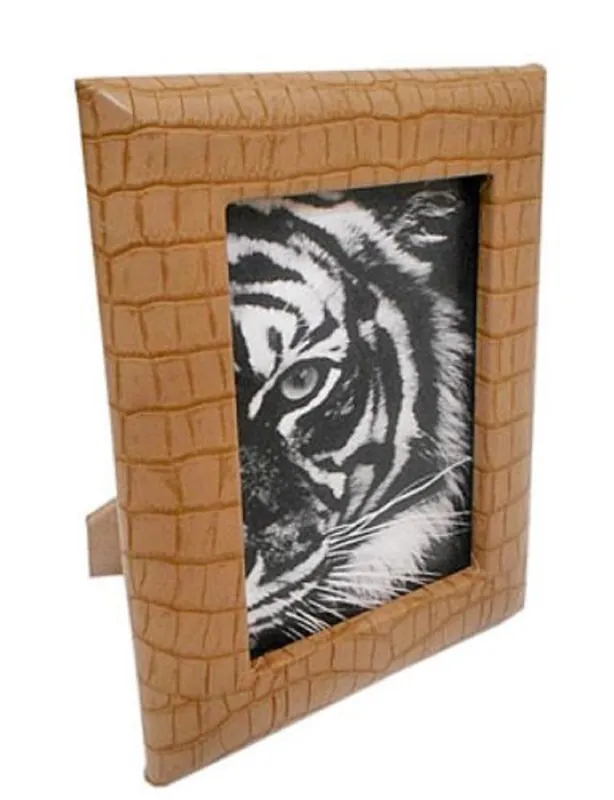 Casa Padrino Luxus Leder Bilderrahmen Hellbraun 13 x 4 x H. 18 cm - Dekorativer Bilderrahmen in Kroko-Optik Neuheit