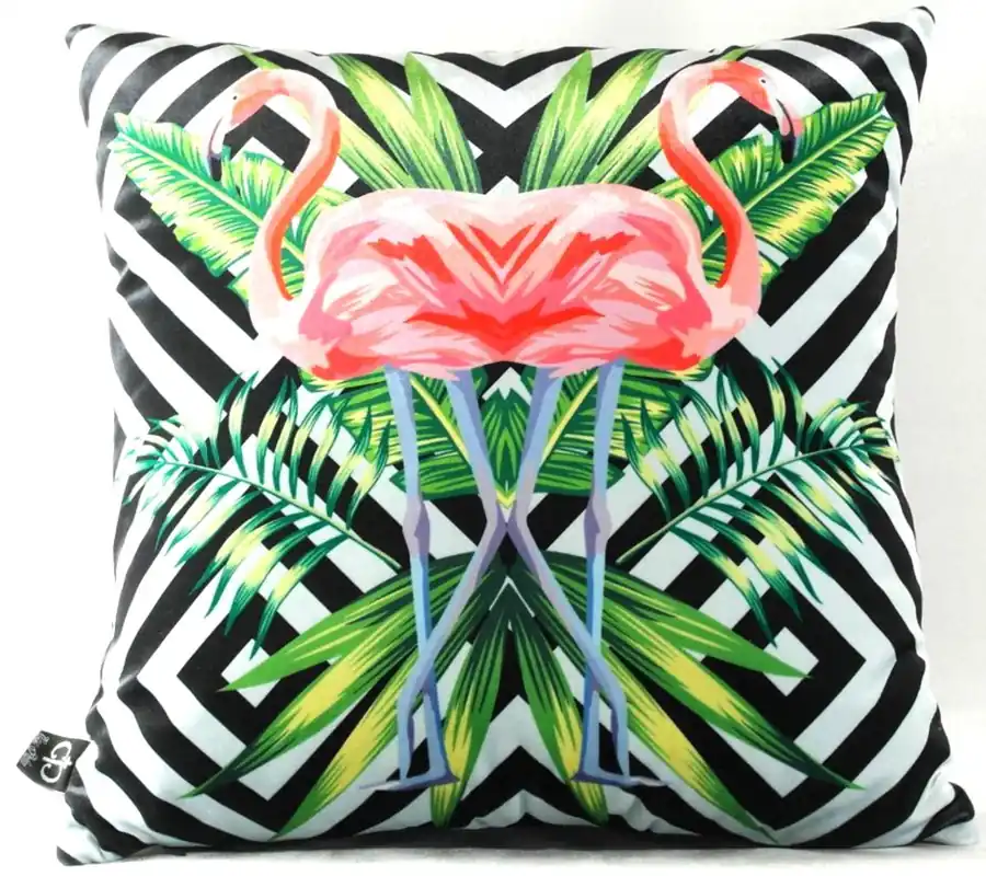 Casa Padrino Luxus Deko Kissen Florida Flamingos Mehrfarbig 45 x 45 cm - Feinster Samtstoff - Dekoratives Wohnzimmer Kissen Schnäppchen