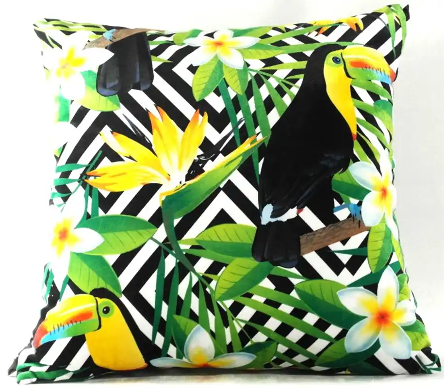 Kracherpreis Casa Padrino Luxus Kissen California Parrots & Flowers Mehrfarbig 45 x 45 cm - Edles Deko Kissen aus feinstem Samtstoff