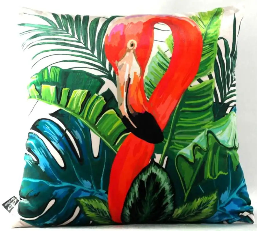 Casa Padrino Wohnzimmer Kissen New Orleans Flamingo Mehrfarbig 45 x 45 cm - Feinster Samtstoff - Luxus Deko Accessoires Highlight