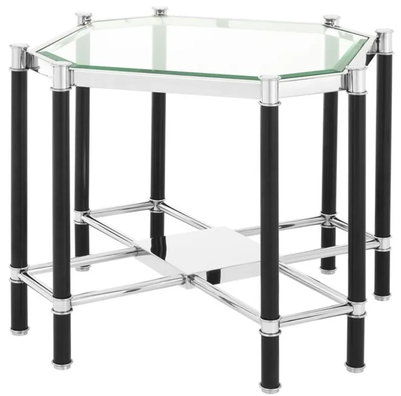 Casa Padrino Luxus Beistelltisch mit Glasplatte Silber / Schwarz 72,5 x 72,5 x H. 55,5 cm - Wohnzimmermöbel Nur Heute