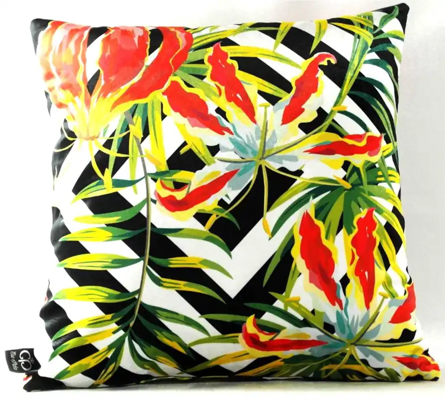 Highlight Casa Padrino Luxus Deko Kissen Detroit Plants Mehrfarbig 45 x 45 cm - Feinster Samtstoff - Wohnzimmer Kissen
