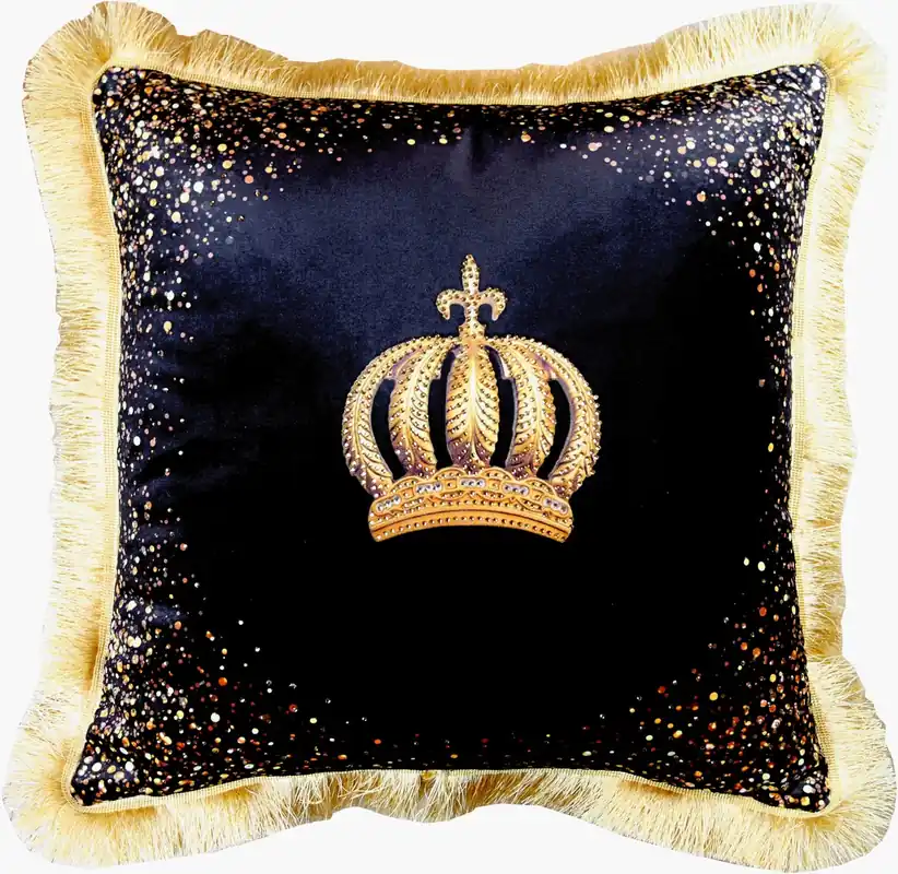 Aktuell Harald Glööckler Luxus Kissen Pompöös by Casa Padrino Krone Schwarz / Gold - Feinster Samtstoff - Glööckler Deko Kissen mit Strass Steinen