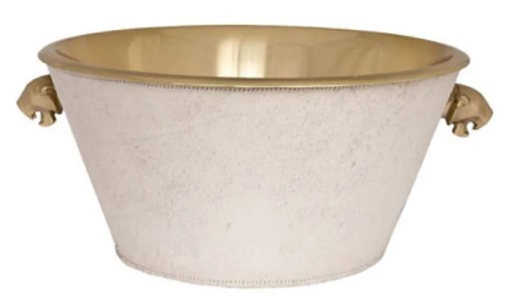 Casa Padrino Luxus Weinkühler Messingfarben / Weiß Ø 46 x H. 22 cm - Gastronomie Accessoires Preisreduziert