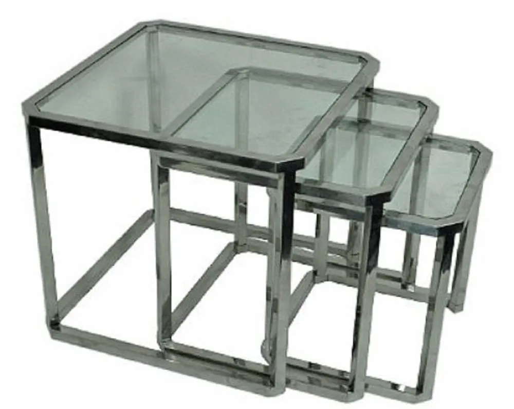 Sofort Bestellen Casa Padrino Luxus Beistelltisch Set Silber 60 x 60 x H. 55 cm - Stahl Beistelltische mit Glasplatte