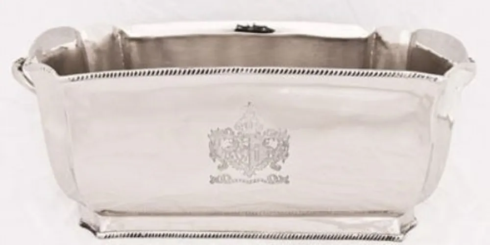 Echt Casa Padrino Luxus Messing Weinkühler Silber 34 x 18,5 x H. 14,5 cm - Hotel & Restaurant Accessoires