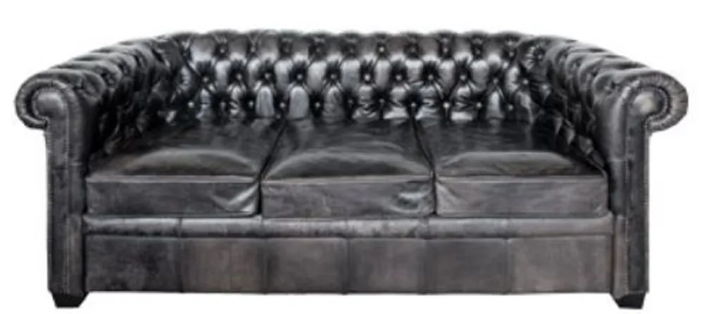 Casa Padrino Luxus Chesterfield Büffelleder Sofa Vintage Schwarz 222 x 92 x H. 73 cm - Luxus Möbel Schnäppchen