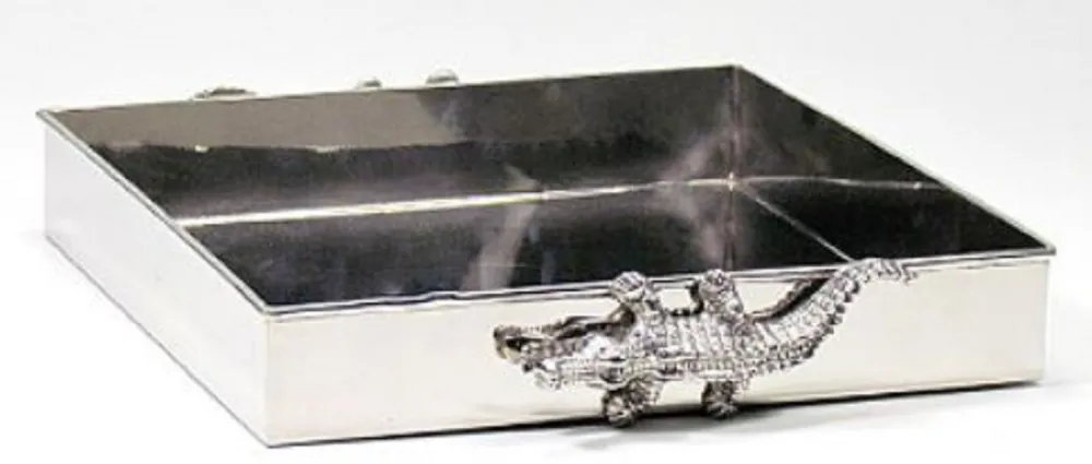 Super-Preis Casa Padrino Messing Serviertablett Kroko Silber 30 x 30 x H. 6 cm - Luxus Tablett