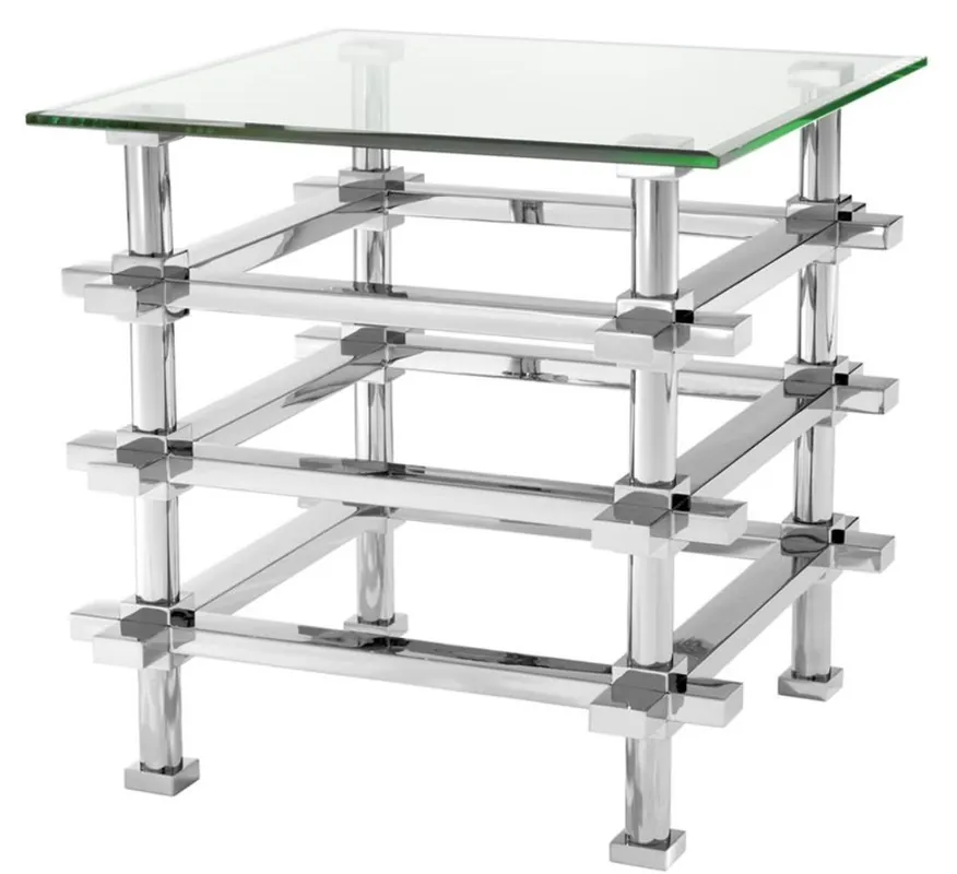 Casa Padrino Luxus Beistelltisch Silber 61 x 61 x H. 61 cm - Edelstahl Tisch mit Glasplatte Rabatt