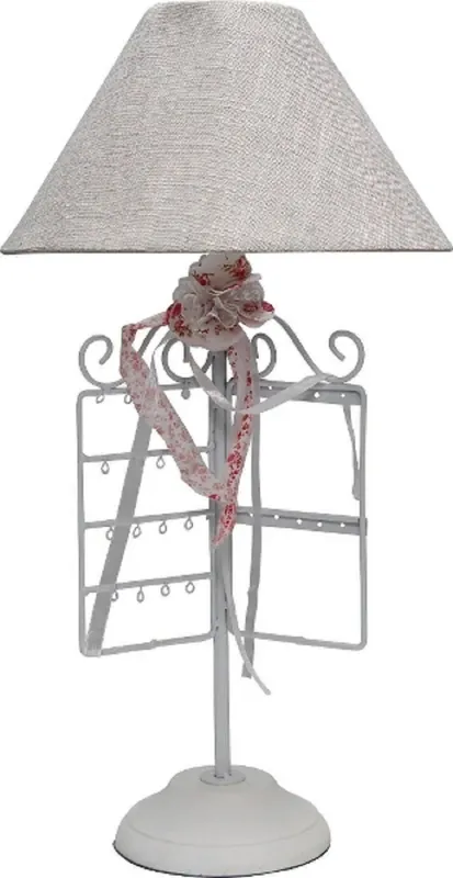 Casa Padrino Designer Tischleuchte Weiß / Grau / Rosa Ø 27 x H. 53 cm - Romantische Tischlampe mit Schmuckständer Bestseller