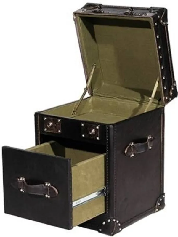 Günstig Casa Padrino Luxus Rindsleder Beistelltisch mit Deckel und Schublade Schwarz 47 x 45 x H. 57 cm - Handgefertigter Lampentisch im Kofferlook