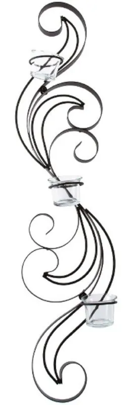 Casa Padrino Designer Wandteelichthalter Schwarz 16 x 9 x H. 74 cm - Metall Wanddeko mit Teelichthaltern aus Glas Beliebt