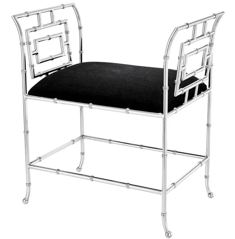 Casa Padrino Luxus Sitzbank Silber / Schwarz 66 x 42 x H. 73 cm - Luxus Möbel Top-Angebot
