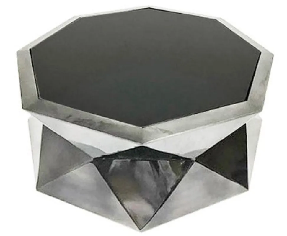 Heißes Angebot Casa Padrino Luxus Wohnzimmertisch Silber / Schwarz 101 x 101 x H. 35 cm - Designer Couchtisch mit Glasplatte