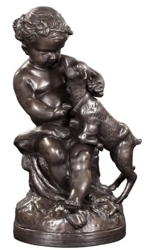 Casa Padrino Luxus Bronzefigur Engel mit Lamm Bronze 21 x 20 x H. 38 cm - Deko Bronze Skulptur Top-Seller