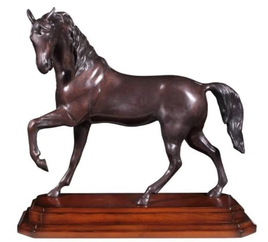 Preisknaller Casa Padrino Luxus Bronzefigur Pferd mit Holzsockel Bronze / Braun 42 x 17 x H. 40 cm - Dekofigur