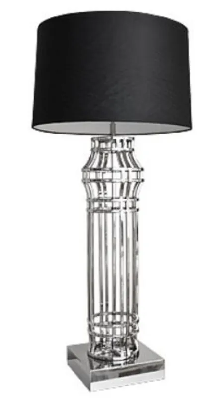 Casa Padrino Luxus Tischleuchte Silber / Schwarz Ø 30 x H. 102 cm - Luxus Wohnzimmerlampe Wochenendangebot