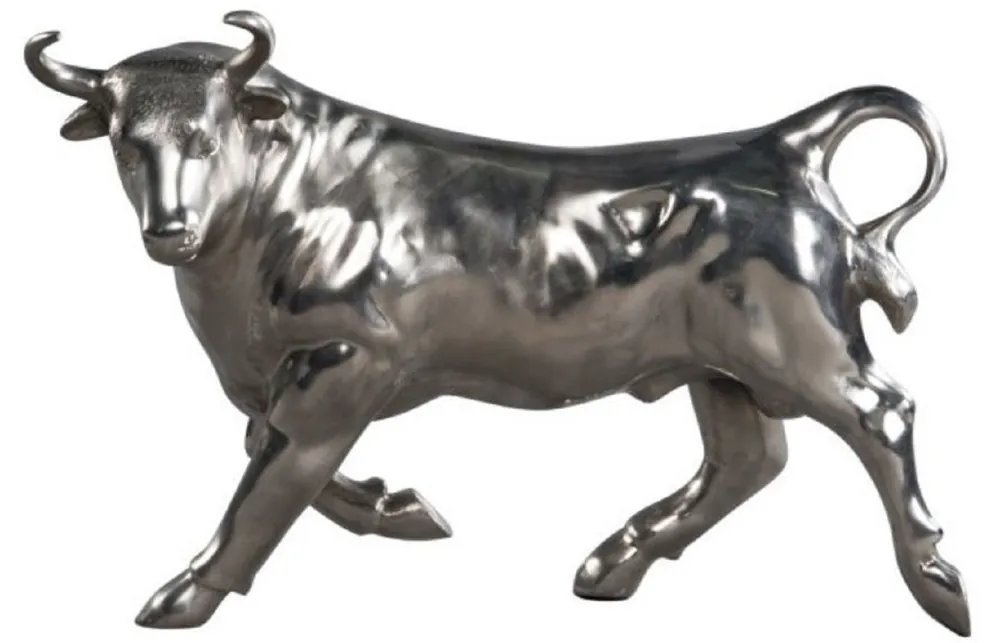 Rabatt Casa Padrino Deko Bronzefigur Stier Silber 56 x 22 x H. 40 cm - Luxus Skulptur
