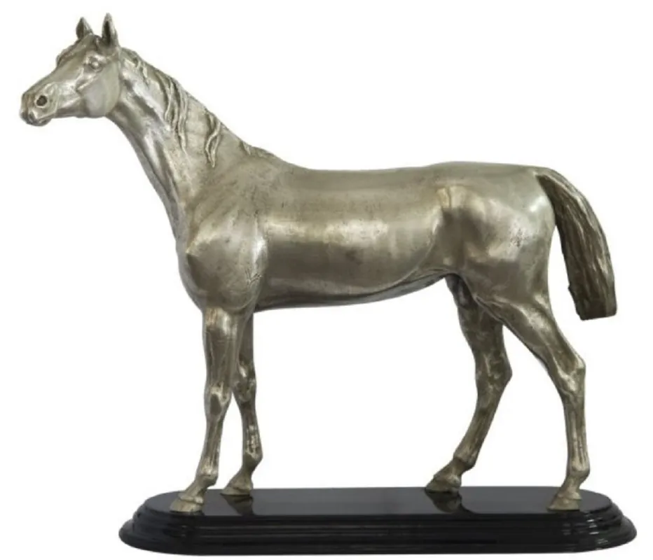 Highlight Casa Padrino Luxus Bronze Skulptur Pferd Silber / Schwarz 36 x 13 x H. 32 cm - Versilberte Dekofigur
