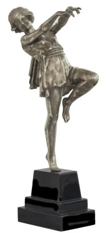Casa Padrino Luxus Bronzefigur tanzende Dame Silber / Schwarz 22 x 11 x H. 51 cm - Dekofigur auf Holzsockel Knallerangebot