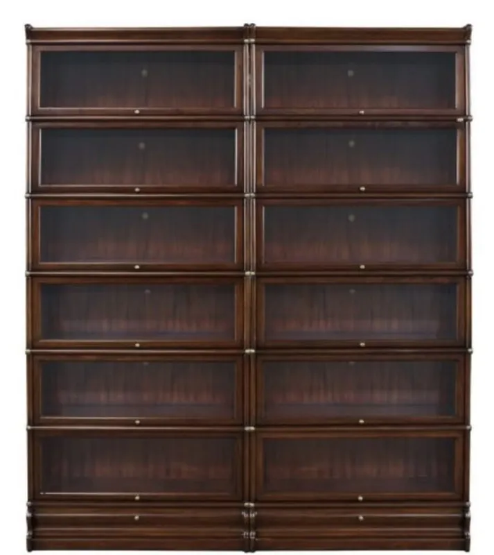 Casa Padrino Luxus Mahagoni Bücherschrank mit 12 Glastüren und 2 Schubladen Dunkelbraun 172 x 31 x H. 211 cm - Luxus Büromöbel Online Kaufen