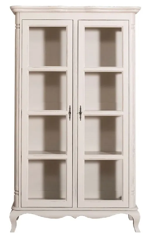 Zertifiziert Casa Padrino Landhausstil Vitrinenschrank Antik Hellgrau 112 x 49 x H. 190 cm - Massivholz Wohnzimmerschrank mit 2 Glastüren