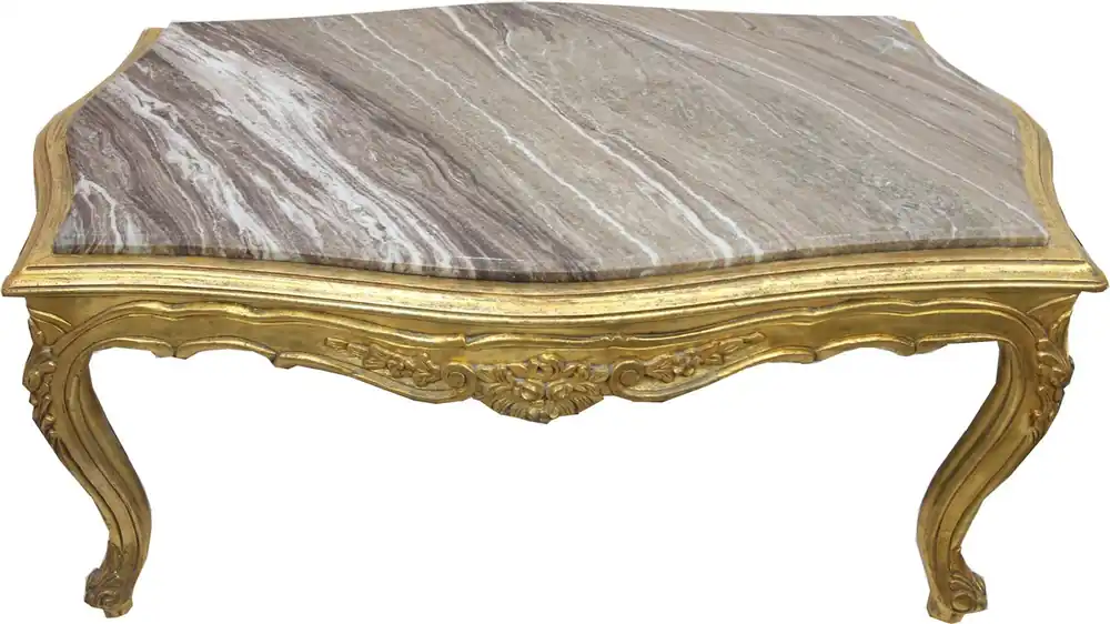 Casa Padrino Barock Couchtisch Gold mit eingesetzter Marmorplatte - Möbel Wohnzimmer Tisch Antik Stil Rabatt