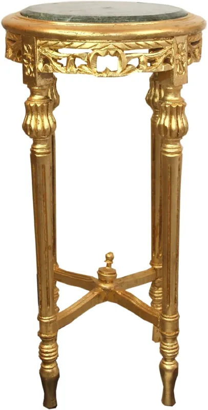 Casa Padrino Barock Beistelltisch mit Marmorplatte Gold / Grün Ø 37 x H. 71 cm - Runder handgeschnitzter Antik Stil Telefontisch Blumentisch mit wunderschönen Verzierungen Günstig