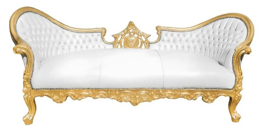 Aktuell Casa Padrino Barock Sofa Vampire Weiß / Gold 200 x 75 x H. 82 cm - Handgefertigte Lounge Couch mit Lederoptik - Limited Edition - Barockmöbel