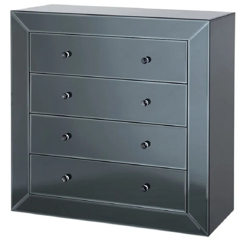 Casa Padrino Luxus Spiegelglas Kommode mit 4 Schubladen Schwarz 100 x 47 x H. 100 cm - Luxus Möbel Bestpreis