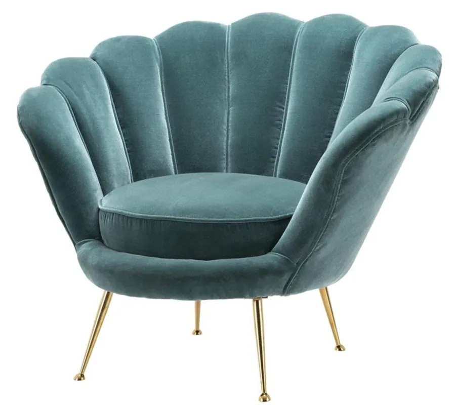 Sonderangebot Casa Padrino Designer Wohnzimmer Sessel Dunkeltürkis / Messingfarben 96,5 x 79 x H. 78 cm - Luxus Wohnzimmermöbel