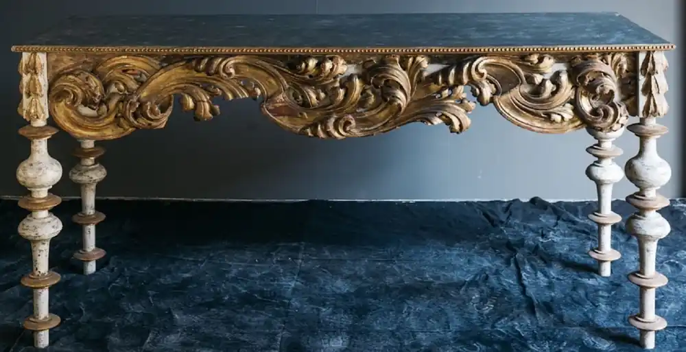 Casa Padrino Luxus Barock Konsole mit Marmorplatte Antik Weiß / Antik Gold / Schwarz 190 x 62 x H. 92 cm - Handgefertigter Antik Stil Konsolentisch Meistverkauft