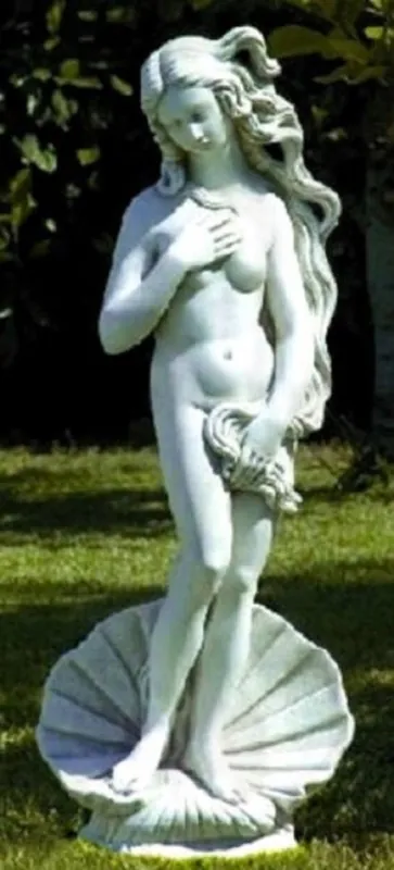 Billig Casa Padrino Jugendstil Gartendeko Skulptur / Statue Venus mit Muschel Grau Ø 32 x H. 85 cm - Steinfigur Gartenskulptur