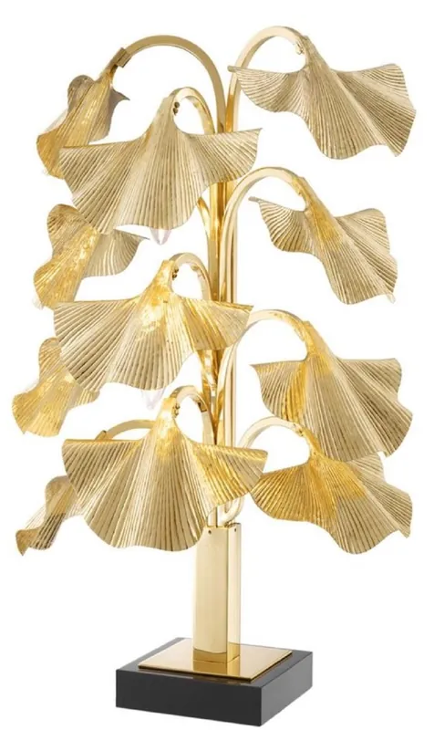 Neue Kollektion Casa Padrino Luxus Tischleuchte Messingfarben / Schwarz 55 x 38 x H. 88 cm - Designer Lampe mit Granitsockel