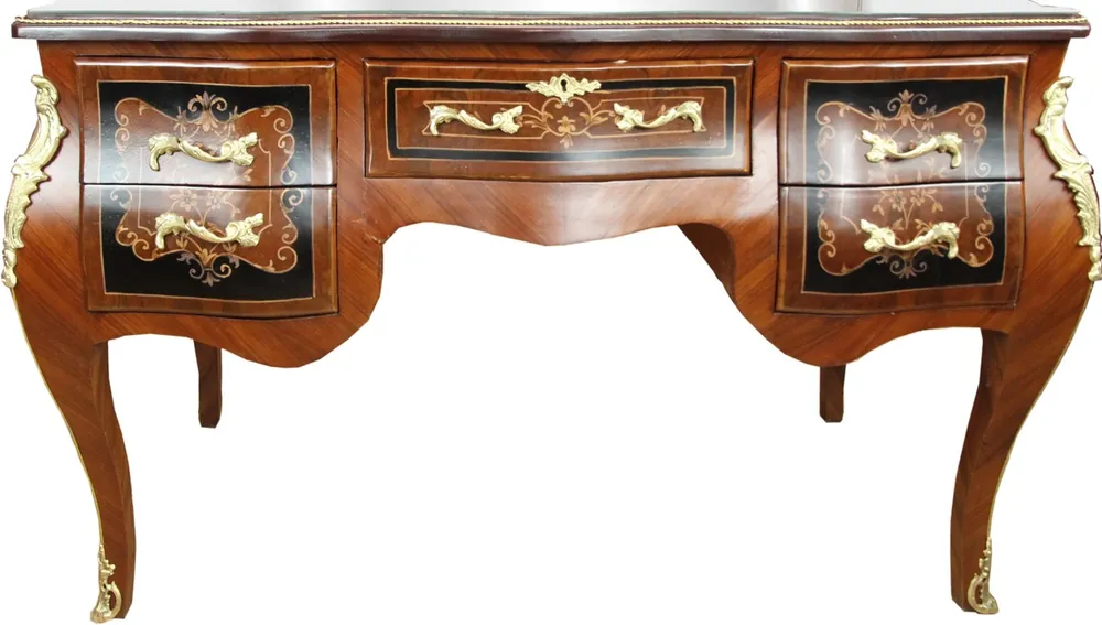 Top-Seller Casa Padrino Barock Sekretär Braun Intarsien 140 x 68 x H83 mit abnehmbarer Glasplatte und goldenen Beschlägen
