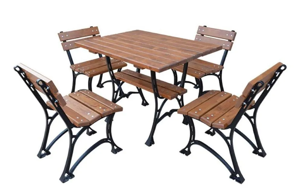 Neue Ware Casa Padrino Jugendstil Gartenmöbel Set Tisch & 4 Stühle Braun / Schwarz 100 cm - Gartenmöbel aus Gusseisen und massivem Erlenholz