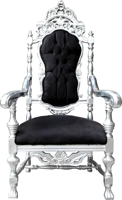 Markenware Casa Padrino Barock Thron Sessel Schwarz / Silber Königssessel - Hochzeitssessel - Riesensessel