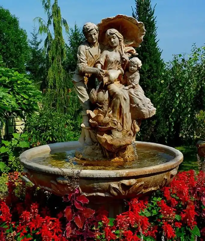 Expressversand Casa Padrino Jugendstil Gartenbrunnen Braun / Grau Ø 95 x H. 164 cm - Barock & Jugendstil Gartendeko Springbrunnen