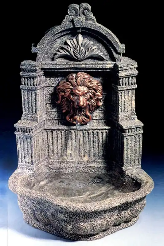 Neuheit Casa Padrino Barock Mini Wandbrunnen Löwe Grau H. 31 cm - Gartenbrunnen im Barockstil